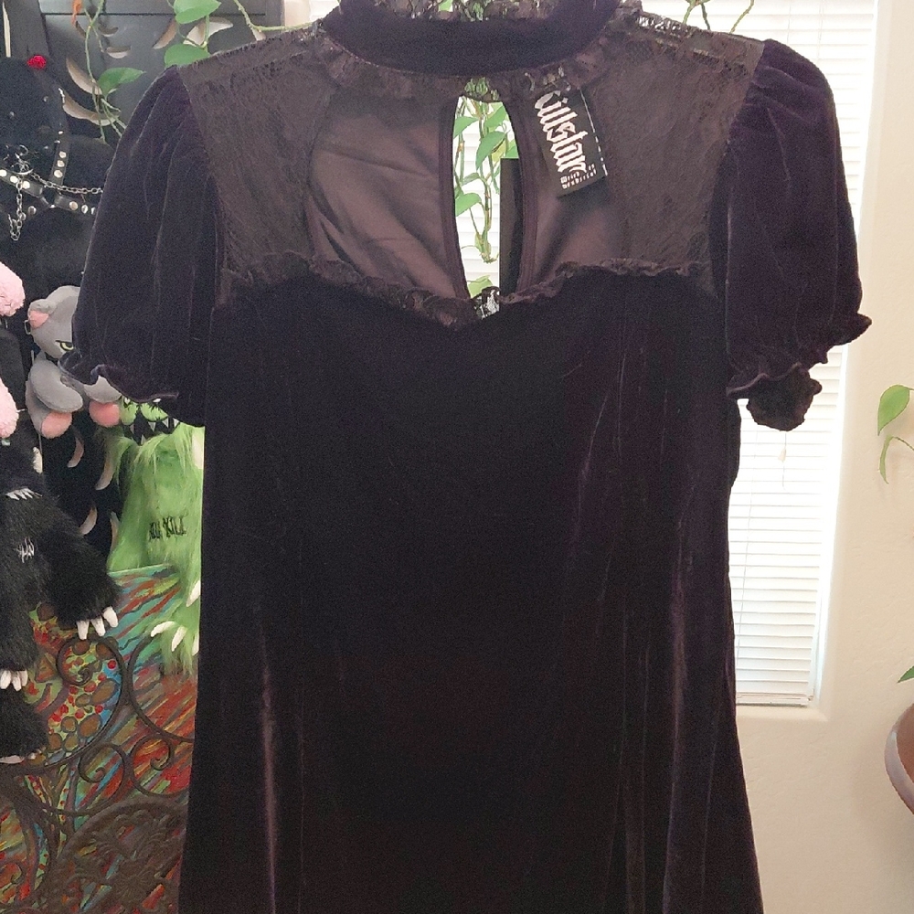 KILLSTAR 4XL JULIENNE MINI DRESS  BLACK VELVET/LACE TRIM